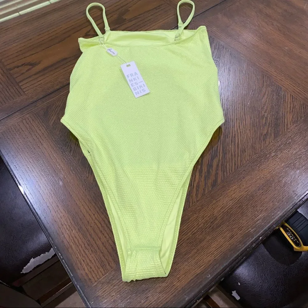 FRANKIES BIKINIS Solstice Cut-Out One Piece Swim - Sundance NWT yellow Neon